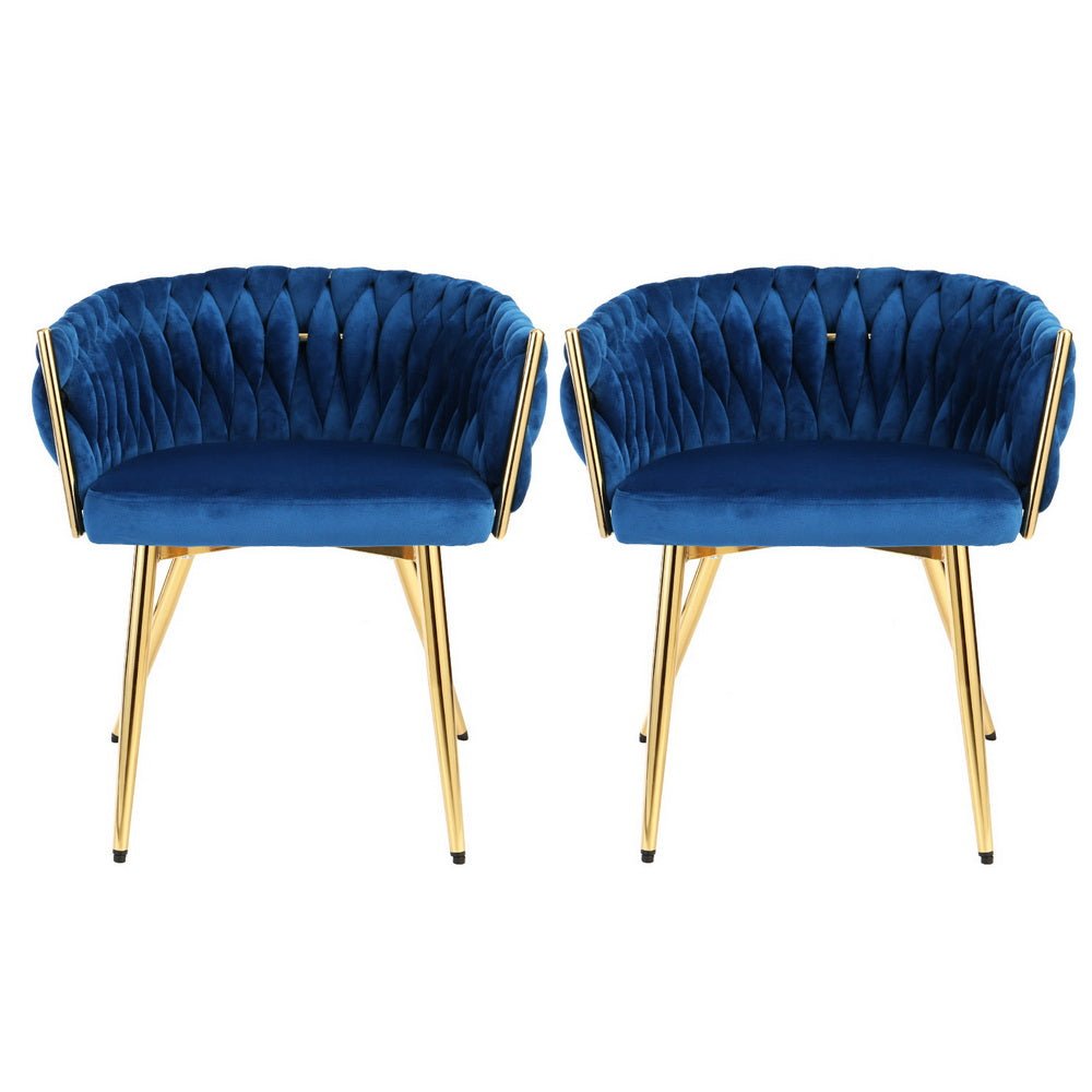 Set of 2 Dining Chairs Velvet Weaving Armchair Blue - Furniture > Dining > Kitchen & Dining Chairs - Rivercity House & Home Co. (ABN 18 642 972 209) - Affordable Modern Furniture Australia