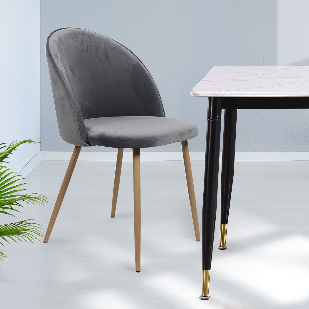Set of 2 Dining Chairs with Steel Legs and Plush Velvet Seat - French Grey - Rivercity House & Home Co. (ABN 18 642 972 209) - Affordable Modern Furniture Australia