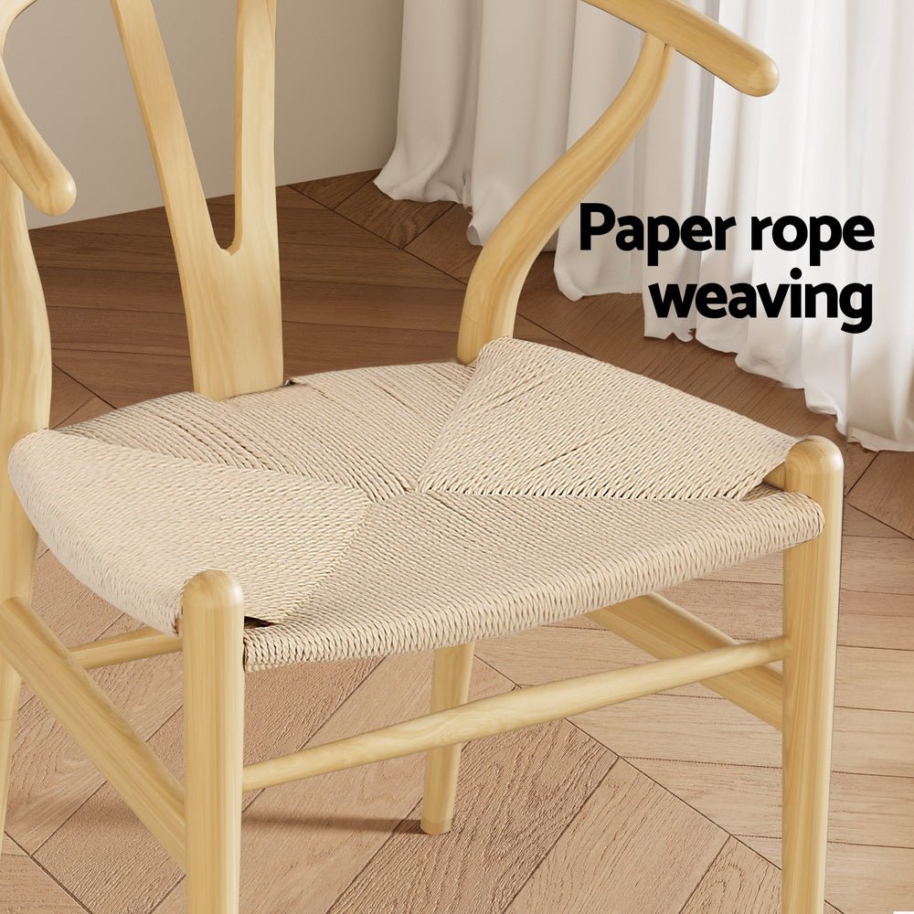 Set of 2 Dining Chairs Wooden Rattan Seat Wishbone Back - Furniture > Dining > Kitchen & Dining Chairs - Rivercity House & Home Co. (ABN 18 642 972 209) - Affordable Modern Furniture Australia