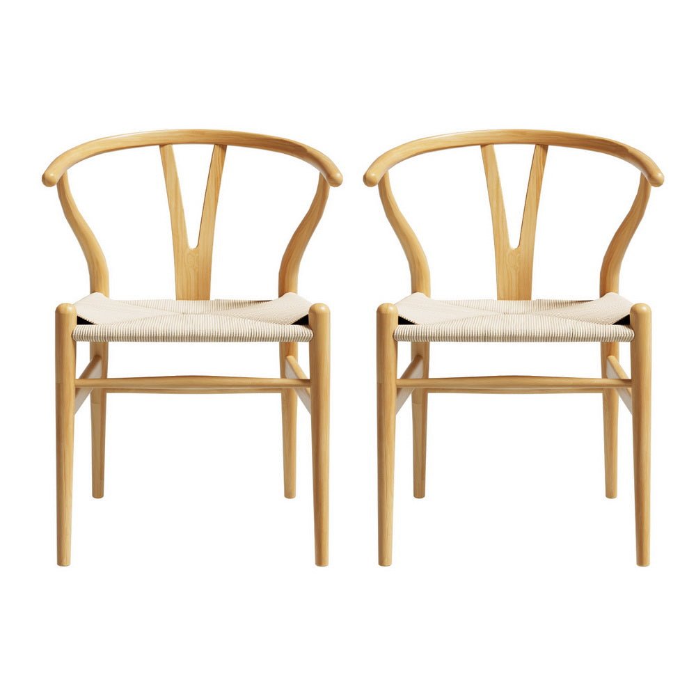 Set of 2 Dining Chairs Wooden Rattan Seat Wishbone Back - Furniture > Dining > Kitchen & Dining Chairs - Rivercity House & Home Co. (ABN 18 642 972 209) - Affordable Modern Furniture Australia