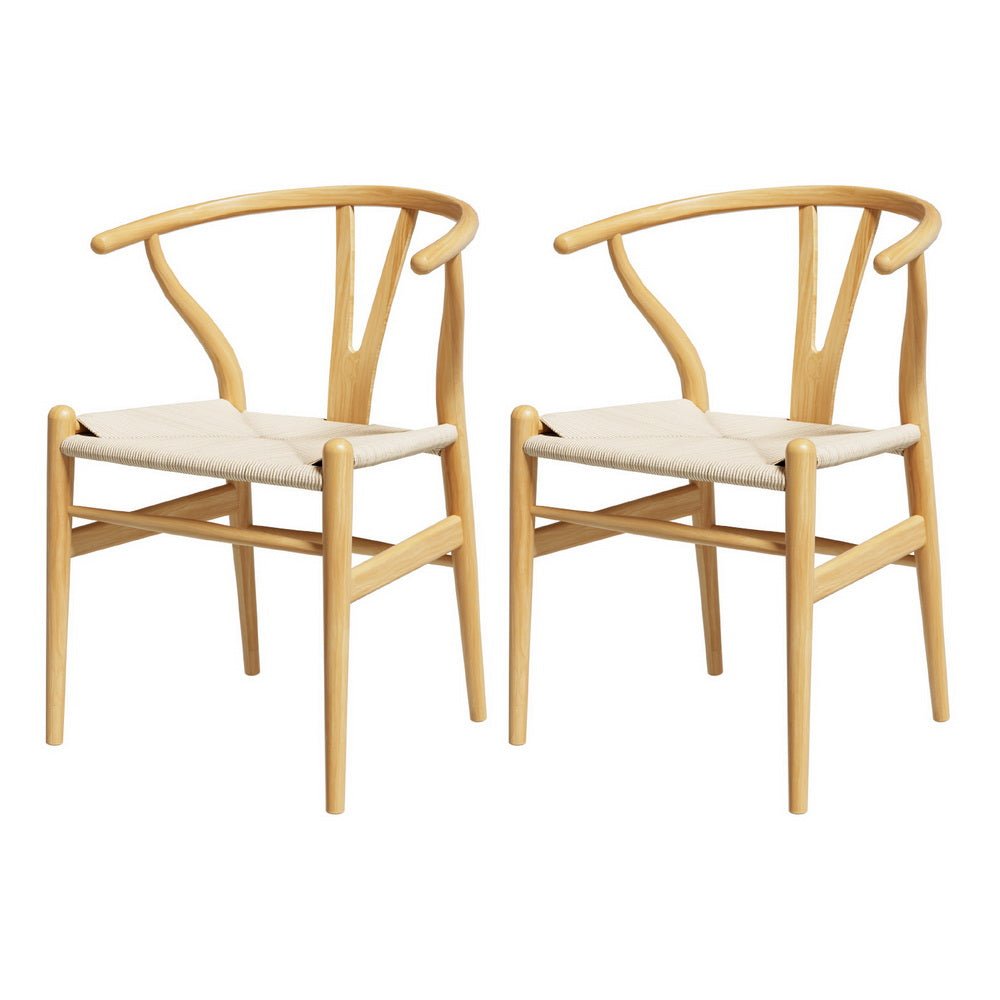 Set of 2 Dining Chairs Wooden Rattan Seat Wishbone Back - Furniture > Dining > Kitchen & Dining Chairs - Rivercity House & Home Co. (ABN 18 642 972 209) - Affordable Modern Furniture Australia