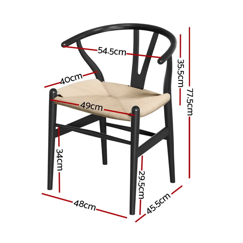 Set of 2 Dining Chairs Wooden Rattan Wishbone Black - Furniture > Dining > Kitchen & Dining Chairs - Rivercity House & Home Co. (ABN 18 642 972 209) - Affordable Modern Furniture Australia