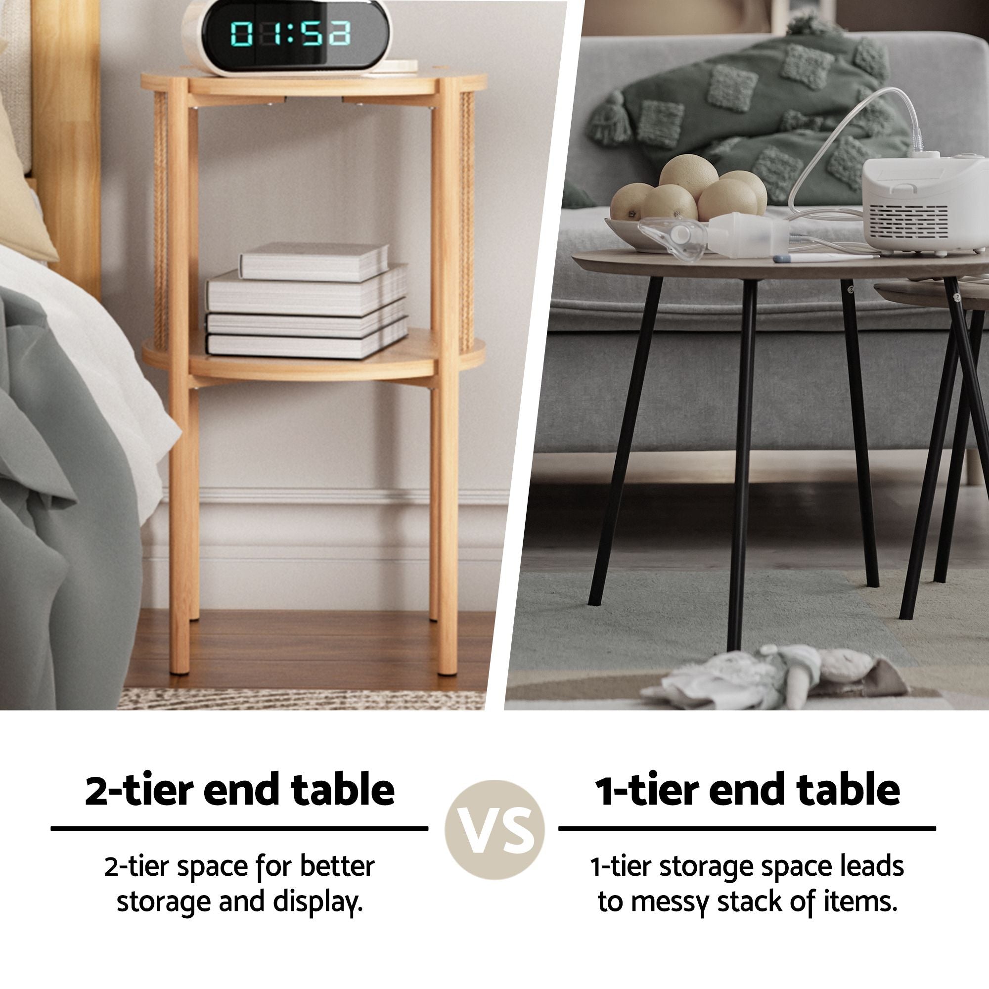 Set of 2 End Tables Coffee Table 2 - Tier Round Wood - Furniture > Living Room > Coffee Tables - Rivercity House & Home Co. (ABN 18 642 972 209) - Affordable Modern Furniture Australia