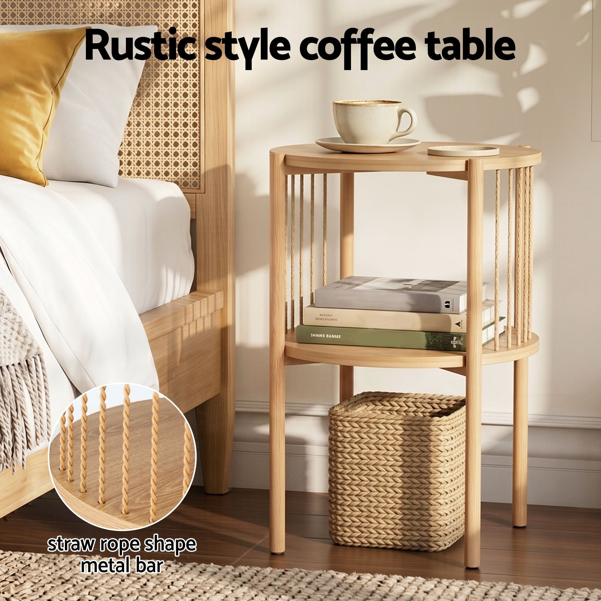 Set of 2 End Tables Coffee Table 2 - Tier Round Wood - Furniture > Living Room > Coffee Tables - Rivercity House & Home Co. (ABN 18 642 972 209) - Affordable Modern Furniture Australia