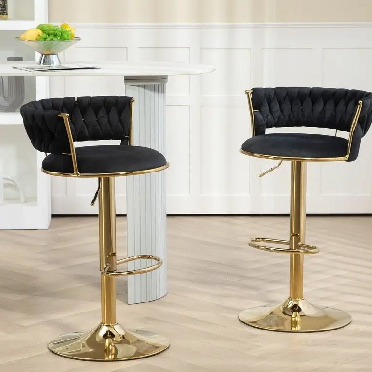 Set of 2 Fairlie Velvet Bar Stools – Black & Gold - Furniture > Bar Stools & Chairs > Table & Bar Stools - Rivercity House & Home Co. (ABN 18 642 972 209) - Affordable Modern Furniture Australia