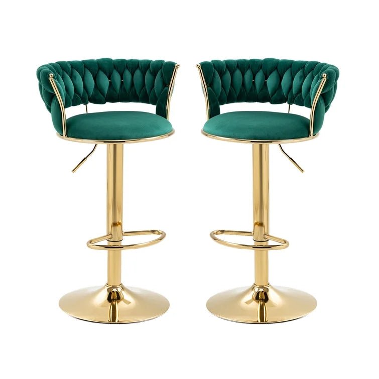 Set of 2 Fairlie Velvet Bar Stools – Green & Gold - Furniture > Bar Stools & Chairs > Table & Bar Stools - Rivercity House & Home Co. (ABN 18 642 972 209) - Affordable Modern Furniture Australia