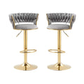 Set of 2 Fairlie Velvet Bar Stools – Grey & Gold