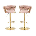 Set of 2 Fairlie Velvet Bar Stools – Pink & Gold