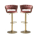 Set of 2 Fairlie Velvet Bar Stools – Red & Gold
