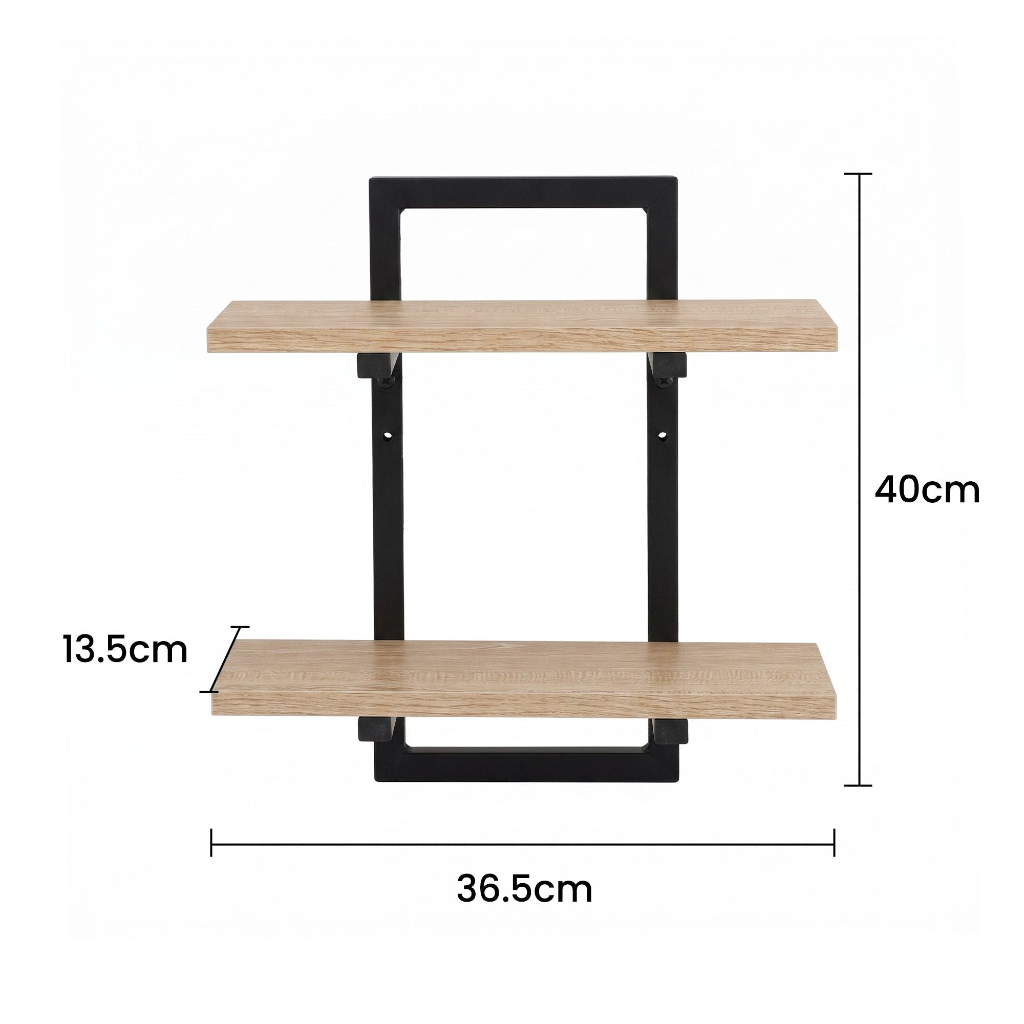 Set of 2 Floating 2-Tier Wall-Mounted Shelves 36.5x13.5x40cm Wood and Metal - Black - Furniture > Living Room > Bookcases & Shelves - Rivercity House & Home Co. (ABN 18 642 972 209) - Affordable Modern Furniture Australia