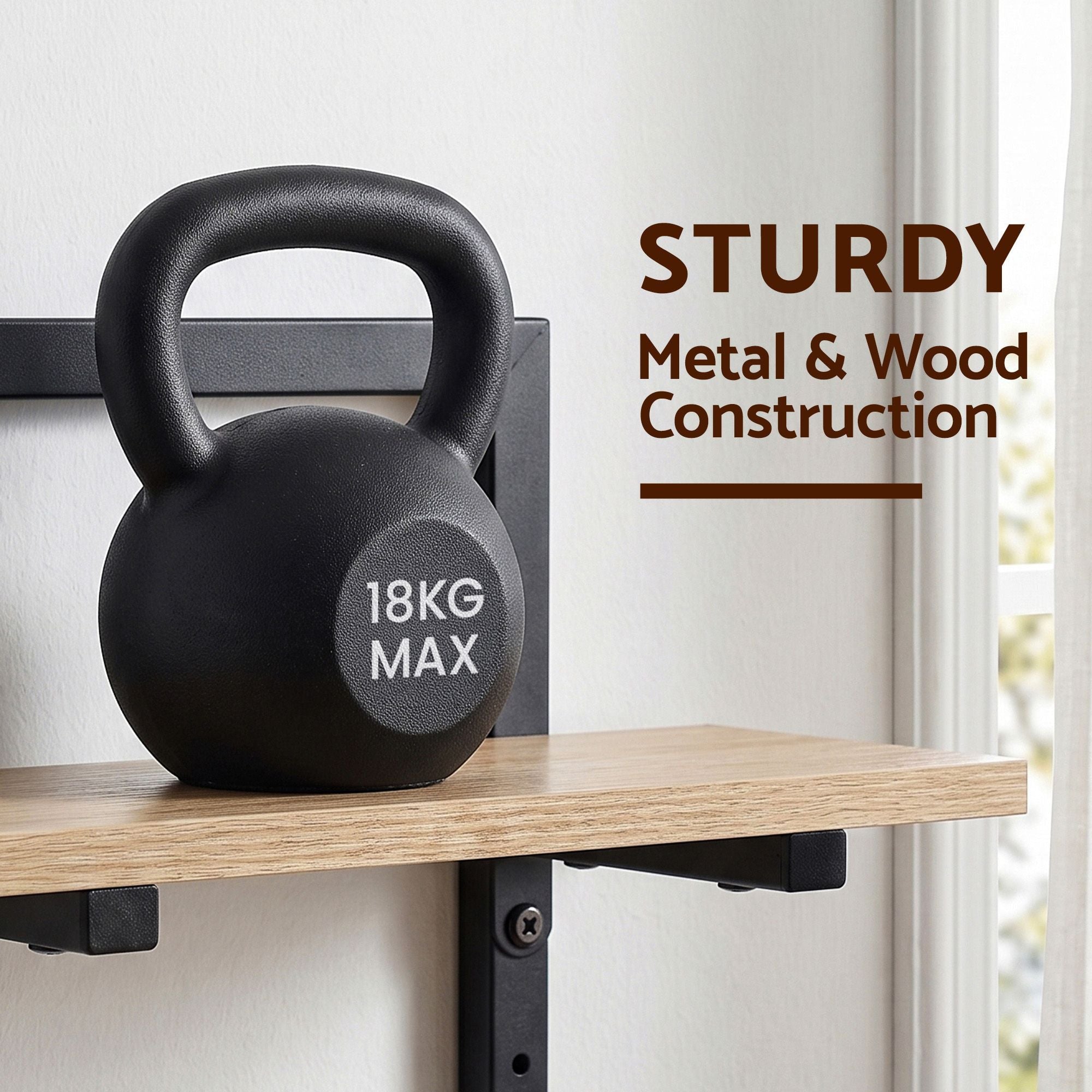 Set of 2 Floating 2-Tier Wall-Mounted Shelves 36.5x13.5x40cm Wood and Metal - Black - Furniture > Living Room > Bookcases & Shelves - Rivercity House & Home Co. (ABN 18 642 972 209) - Affordable Modern Furniture Australia