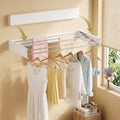 Set of 2 Foldable Wall Mounted Clothes Racks with 5 Rods - White