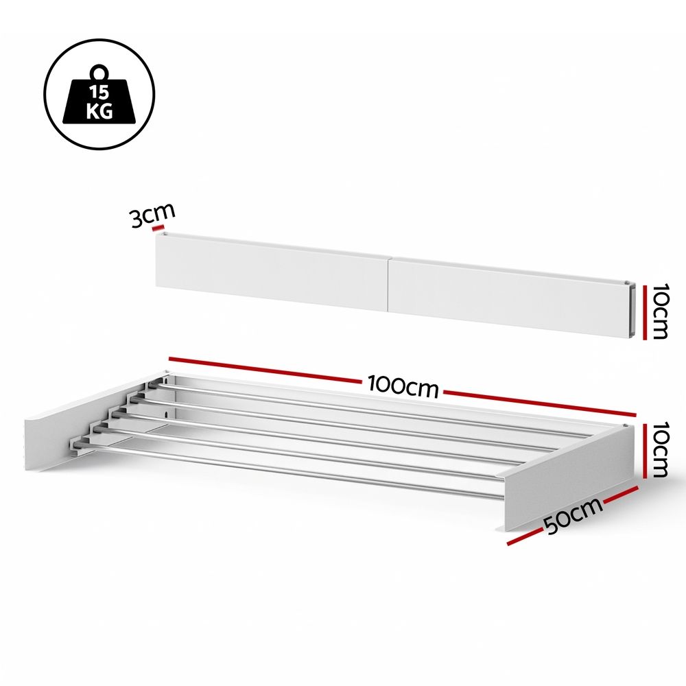 Set of 2 Foldable Wall Mounted Clothes Racks with 5 Rods - White - Furniture > Living Room > Coat Racks - Rivercity House & Home Co. (ABN 18 642 972 209) - Affordable Modern Furniture Australia
