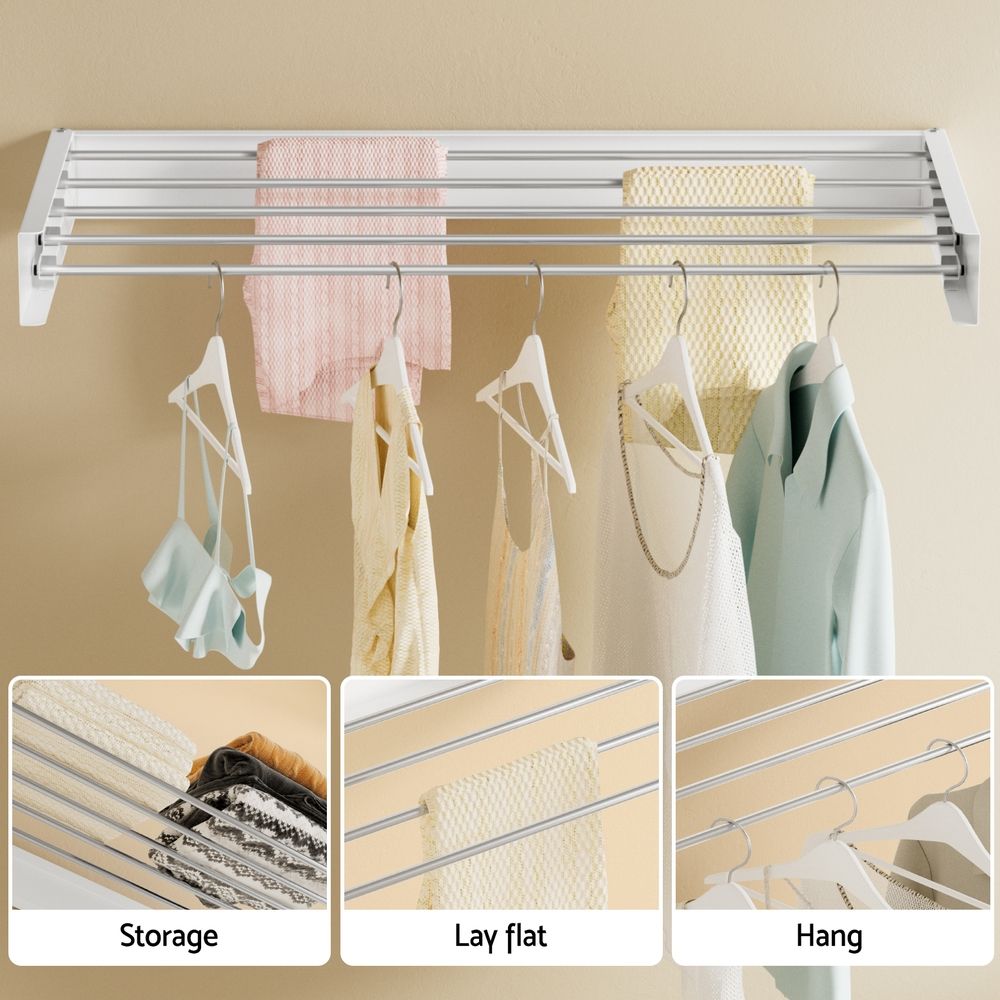 Set of 2 Foldable Wall Mounted Clothes Racks with 5 Rods - White - Furniture > Living Room > Coat Racks - Rivercity House & Home Co. (ABN 18 642 972 209) - Affordable Modern Furniture Australia