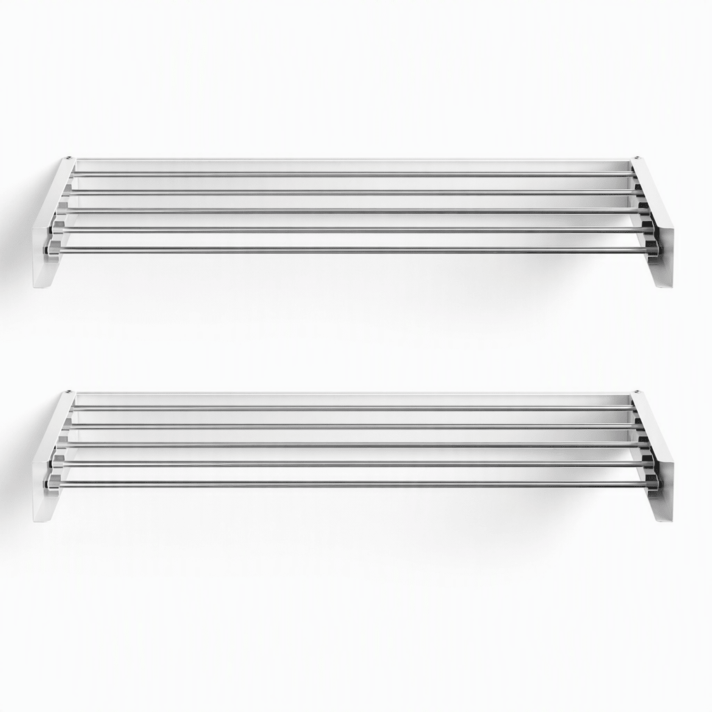 Set of 2 Foldable Wall Mounted Clothes Racks with 5 Rods - White - Furniture > Living Room > Coat Racks - Rivercity House & Home Co. (ABN 18 642 972 209) - Affordable Modern Furniture Australia