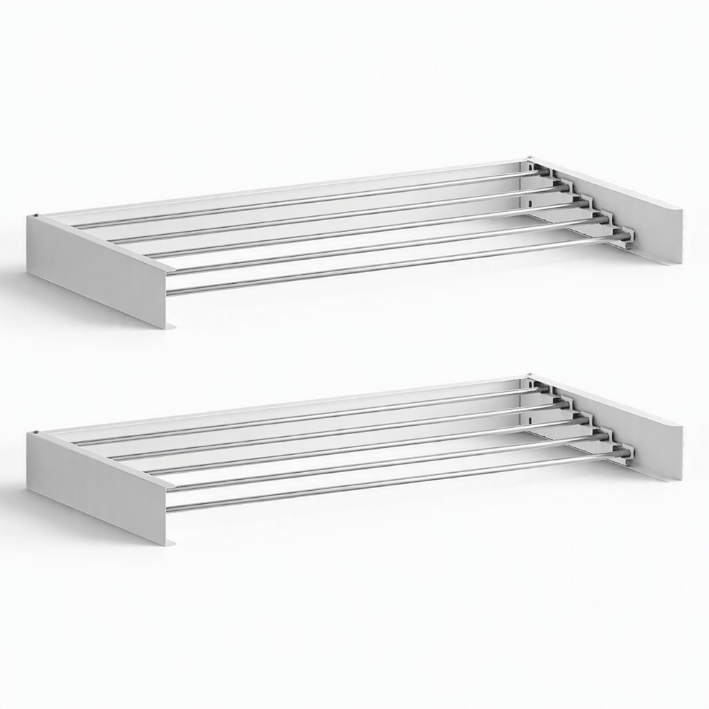 Set of 2 Foldable Wall Mounted Clothes Racks with 5 Rods - White - Furniture > Living Room > Coat Racks - Rivercity House & Home Co. (ABN 18 642 972 209) - Affordable Modern Furniture Australia
