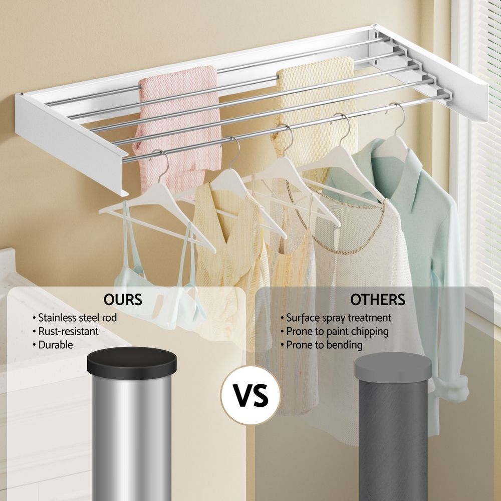 Set of 2 Foldable Wall Mounted Clothes Racks with 5 Rods - White - Furniture > Living Room > Coat Racks - Rivercity House & Home Co. (ABN 18 642 972 209) - Affordable Modern Furniture Australia