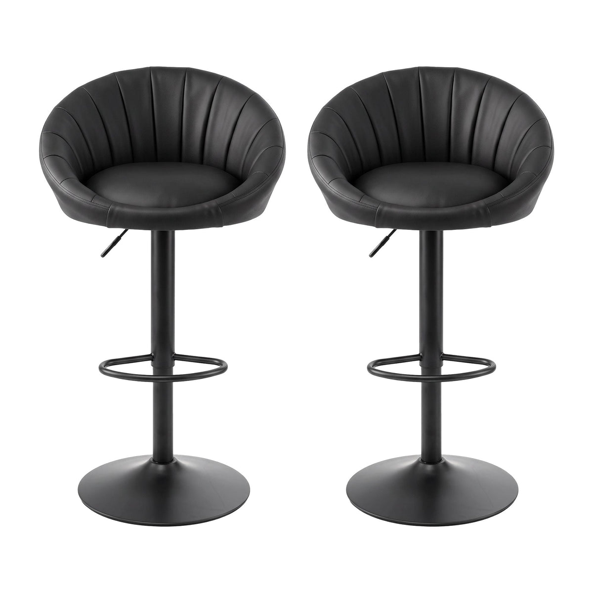 Set of 2 Gas Lift Adjustable Bar Stools with Rounded Shell Backrest PU Leather - Black - Furniture > Bar Stools & Chairs > Table & Bar Stools - Rivercity House & Home Co. (ABN 18 642 972 209) - Affordable Modern Furniture Australia