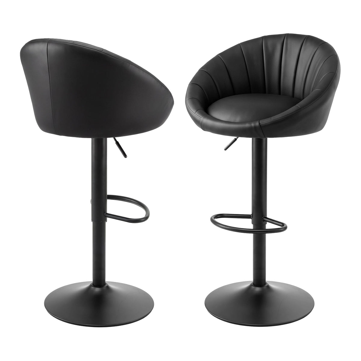 Set of 2 Gas Lift Adjustable Bar Stools with Rounded Shell Backrest PU Leather - Black - Furniture > Bar Stools & Chairs > Table & Bar Stools - Rivercity House & Home Co. (ABN 18 642 972 209) - Affordable Modern Furniture Australia