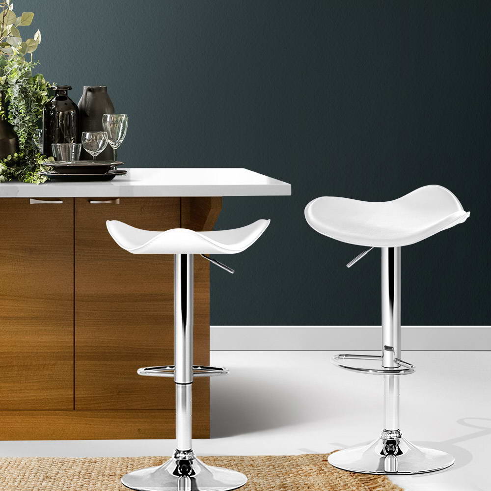 Set of 2 Gas Lift Bar Stools PU Leather - White and Chrome - Rivercity House & Home Co. (ABN 18 642 972 209) - Affordable Modern Furniture Australia