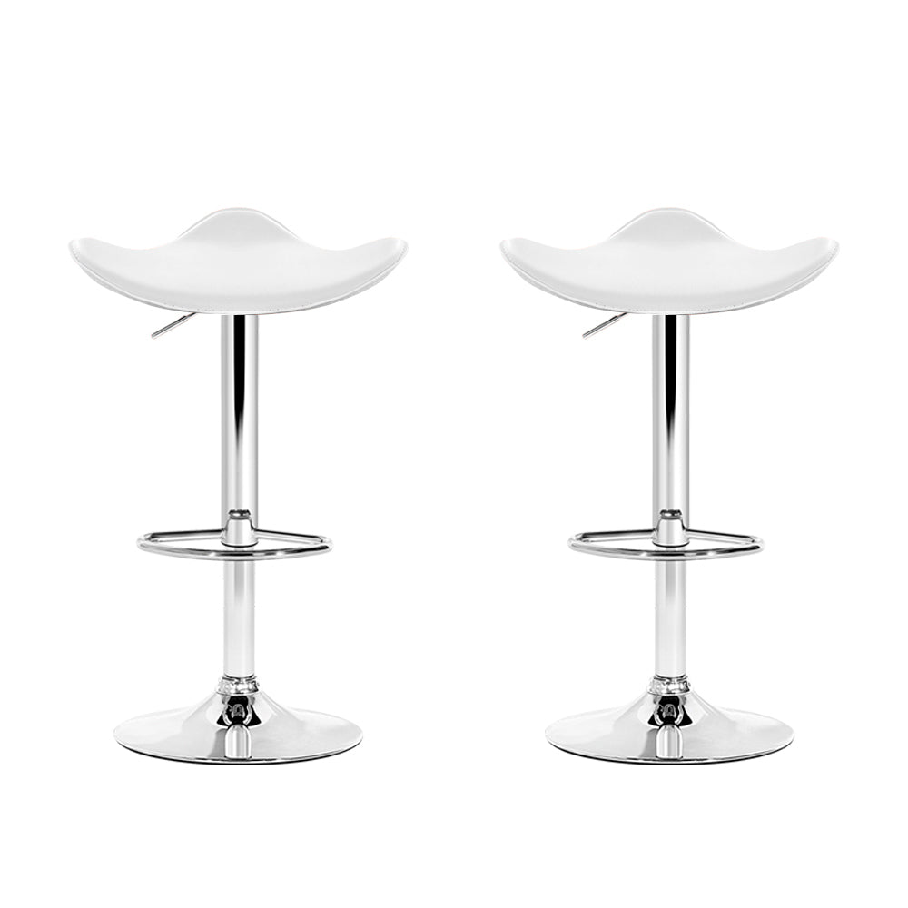 Set of 2 Gas Lift Bar Stools PU Leather - White and Chrome - Rivercity House & Home Co. (ABN 18 642 972 209) - Affordable Modern Furniture Australia