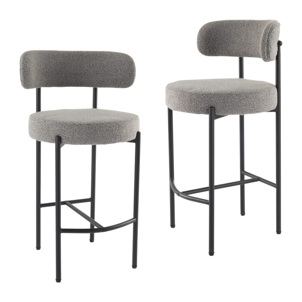 Set of 2 Lennox Contemporary Bouclé Bar Stools - Grey - Furniture > Bar Stools & Chairs > Table & Bar Stools - Rivercity House & Home Co. (ABN 18 642 972 209) - Affordable Modern Furniture Australia