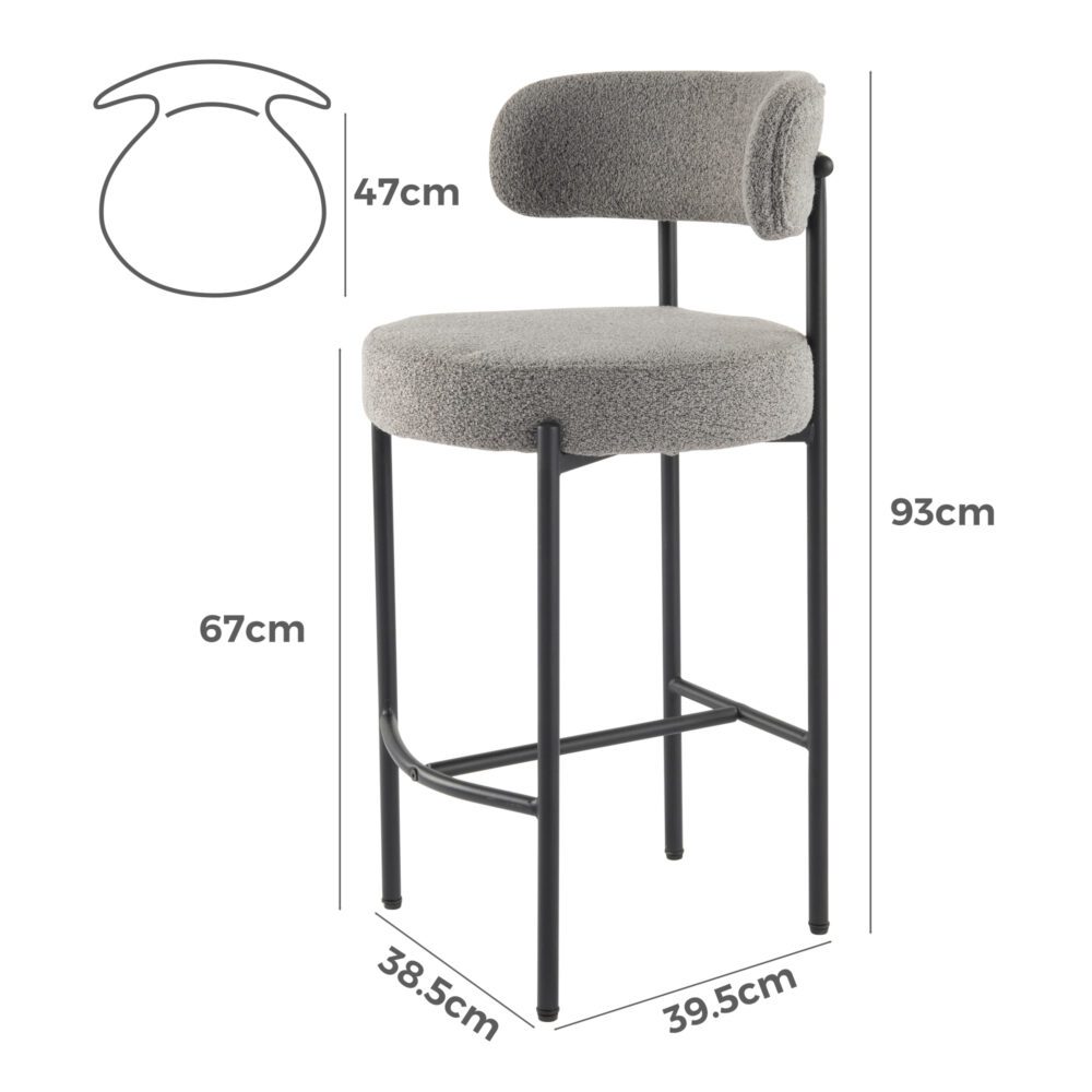 Set of 2 Lennox Contemporary Bouclé Bar Stools - Grey - Furniture > Bar Stools & Chairs > Table & Bar Stools - Rivercity House & Home Co. (ABN 18 642 972 209) - Affordable Modern Furniture Australia