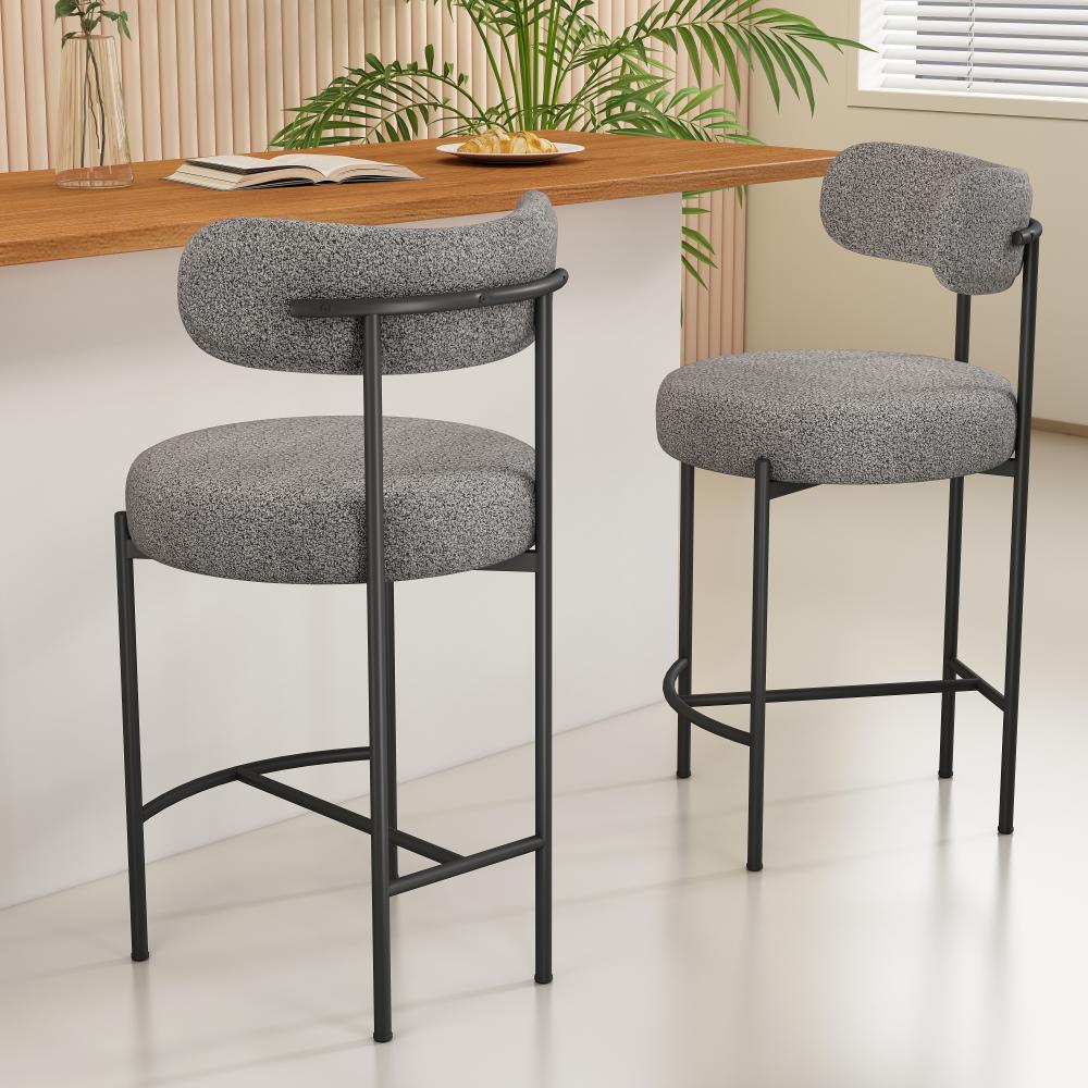 Set of 2 Lennox Contemporary Bouclé Bar Stools - Grey - Furniture > Bar Stools & Chairs > Table & Bar Stools - Rivercity House & Home Co. (ABN 18 642 972 209) - Affordable Modern Furniture Australia
