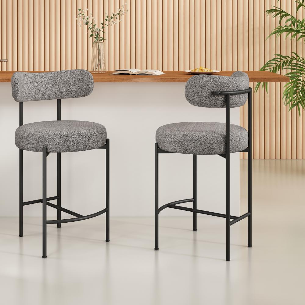 Set of 2 Lennox Contemporary Bouclé Bar Stools - Grey - Furniture > Bar Stools & Chairs > Table & Bar Stools - Rivercity House & Home Co. (ABN 18 642 972 209) - Affordable Modern Furniture Australia