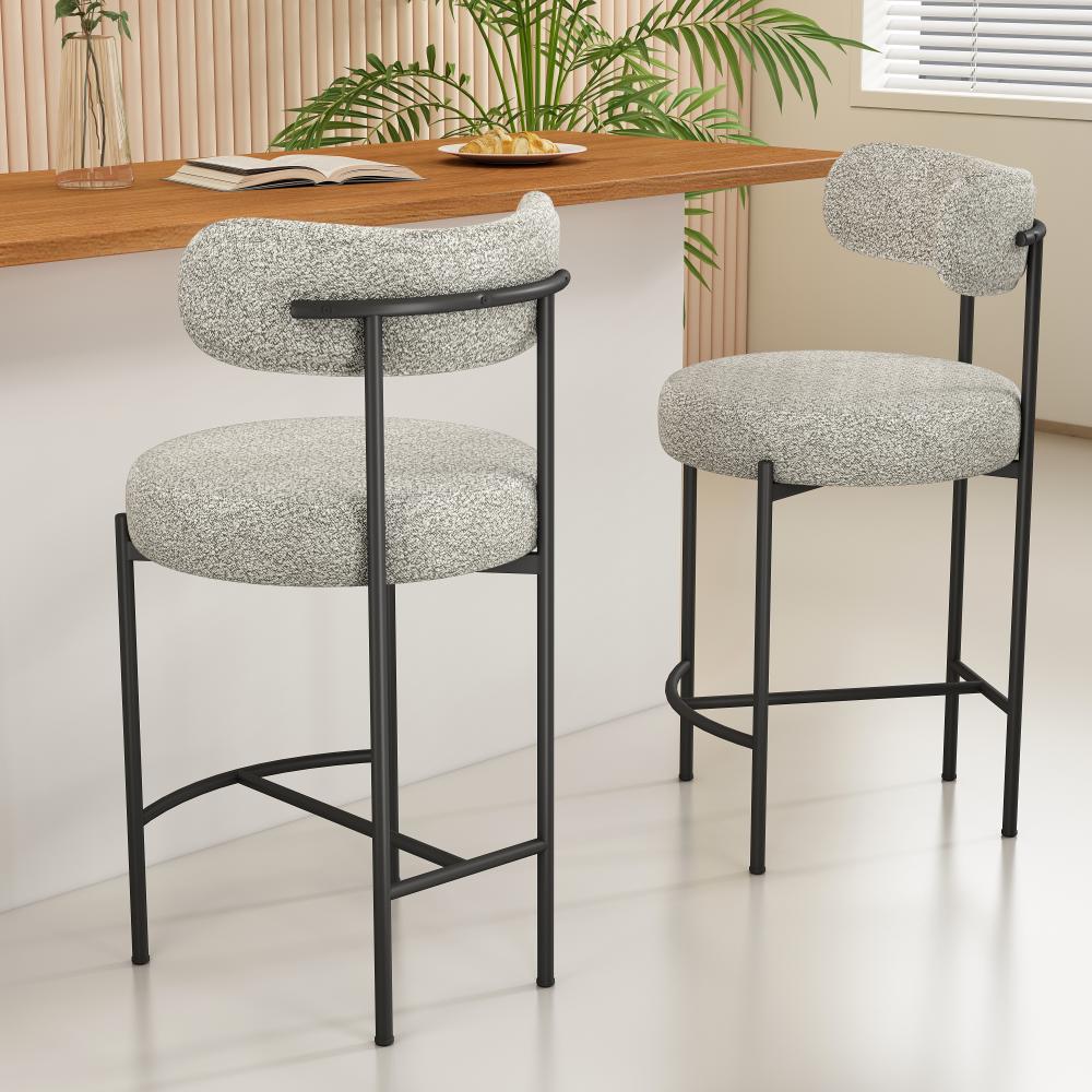 Set of 2 Lennox Contemporary Bouclé Bar Stools - White Quartz - Furniture > Bar Stools & Chairs > Table & Bar Stools - Rivercity House & Home Co. (ABN 18 642 972 209) - Affordable Modern Furniture Australia