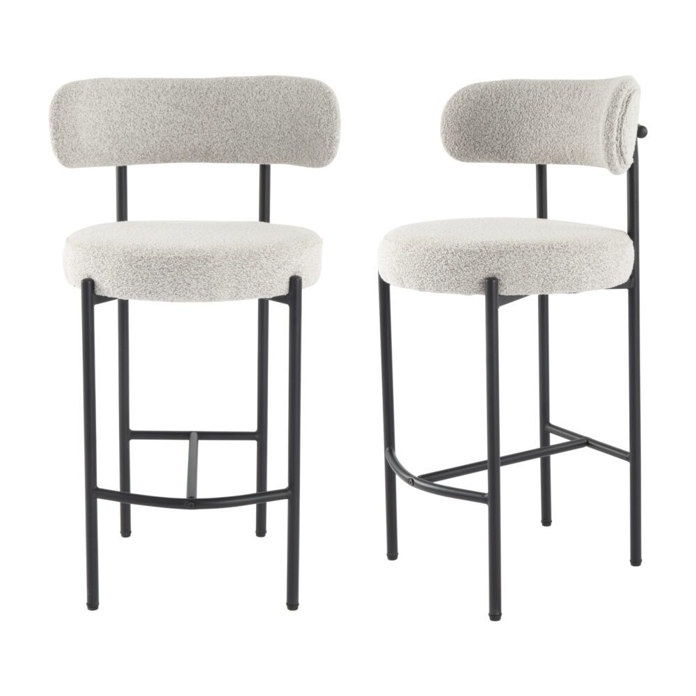 Set of 2 Lennox Contemporary Bouclé Bar Stools - White Quartz - Furniture > Bar Stools & Chairs > Table & Bar Stools - Rivercity House & Home Co. (ABN 18 642 972 209) - Affordable Modern Furniture Australia