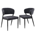 Set of 2 Linen Upholstered Dining Chairs with Metal Frame - Charcoal