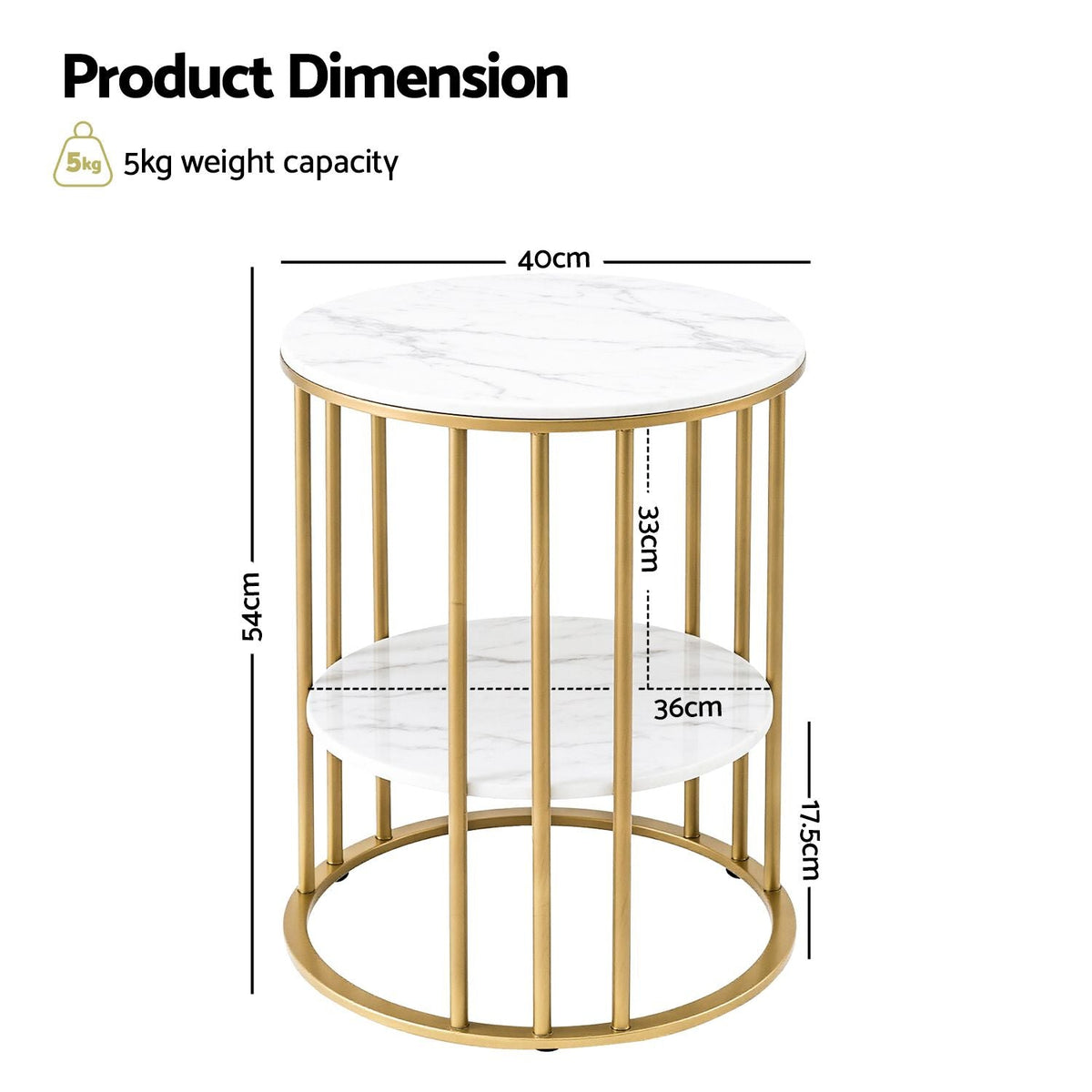 Set of 2 Marble Effect Round 2-Tier Side Tables - White & Gold - Furniture > Living Room > Coffee Tables - Rivercity House & Home Co. (ABN 18 642 972 209) - Affordable Modern Furniture Australia