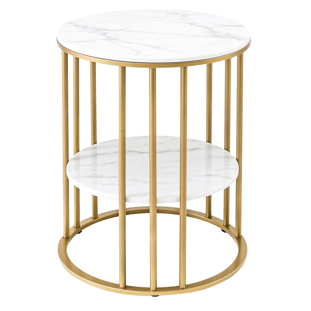 Set of 2 Marble Effect Round 2-Tier Side Tables - White & Gold - Furniture > Living Room > Coffee Tables - Rivercity House & Home Co. (ABN 18 642 972 209) - Affordable Modern Furniture Australia