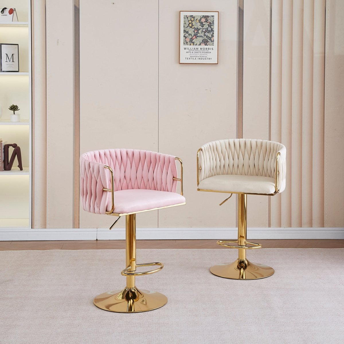 Set of 2 Marlowe Velvet Bar Stools - Black with Gold Base - Furniture > Bar Stools & Chairs > Table & Bar Stools - Rivercity House & Home Co. (ABN 18 642 972 209) - Affordable Modern Furniture Australia