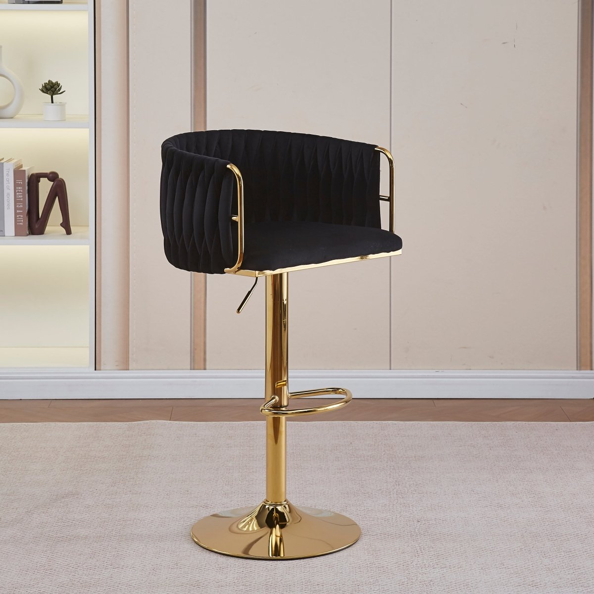 Set of 2 Marlowe Velvet Bar Stools - Black with Gold Base - Furniture > Bar Stools & Chairs > Table & Bar Stools - Rivercity House & Home Co. (ABN 18 642 972 209) - Affordable Modern Furniture Australia