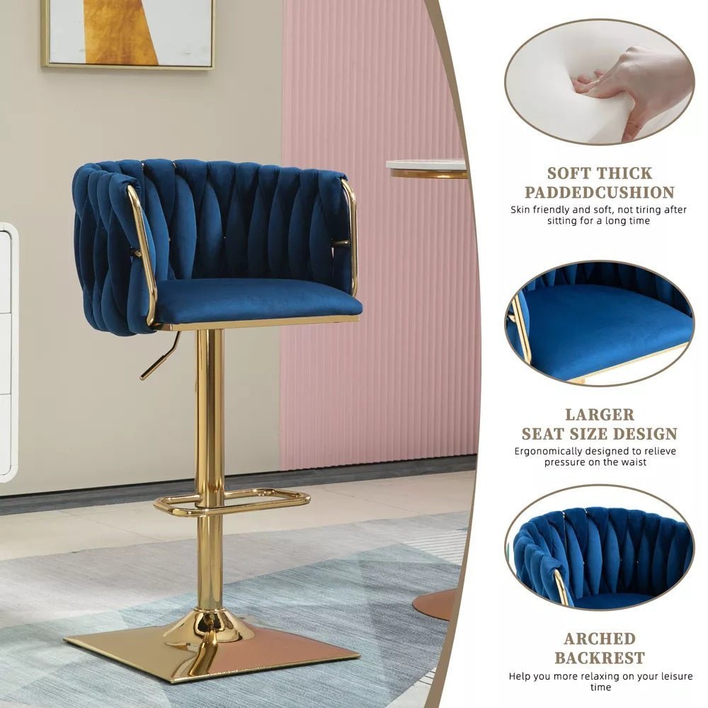 Set of 2 Marlowe Velvet Bar Stools - Blue with Gold Base - Furniture > Bar Stools & Chairs > Table & Bar Stools - Rivercity House & Home Co. (ABN 18 642 972 209) - Affordable Modern Furniture Australia