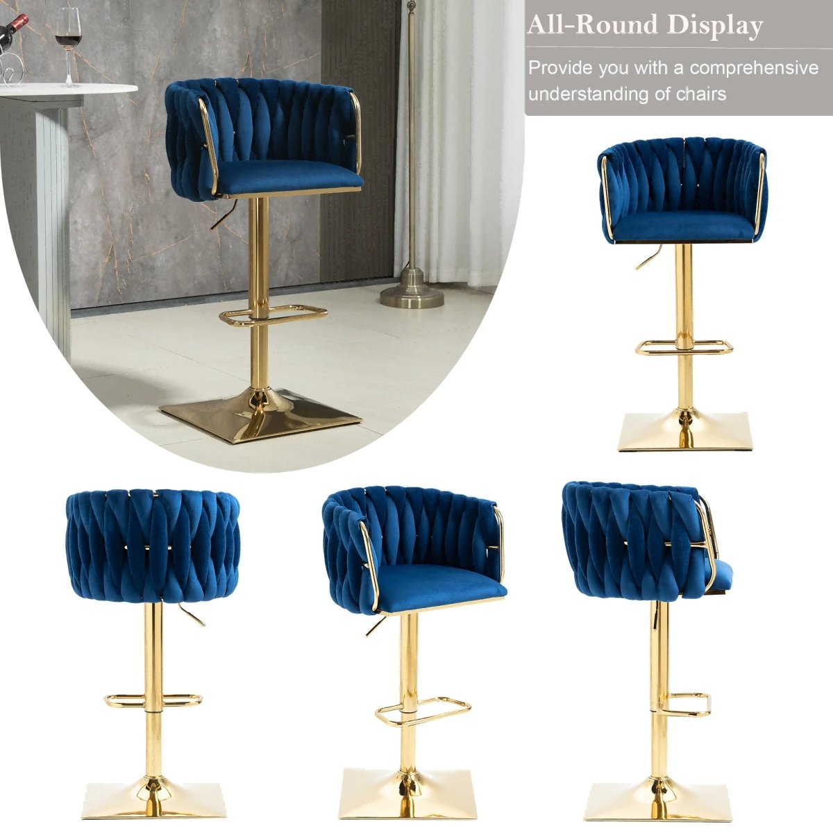 Set of 2 Marlowe Velvet Bar Stools - Blue with Gold Base - Furniture > Bar Stools & Chairs > Table & Bar Stools - Rivercity House & Home Co. (ABN 18 642 972 209) - Affordable Modern Furniture Australia