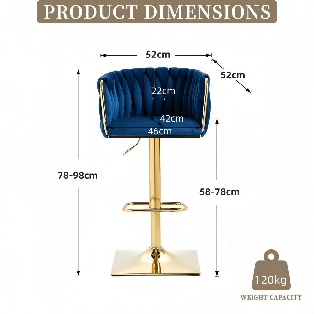 Set of 2 Marlowe Velvet Bar Stools - Blue with Gold Base - Furniture > Bar Stools & Chairs > Table & Bar Stools - Rivercity House & Home Co. (ABN 18 642 972 209) - Affordable Modern Furniture Australia