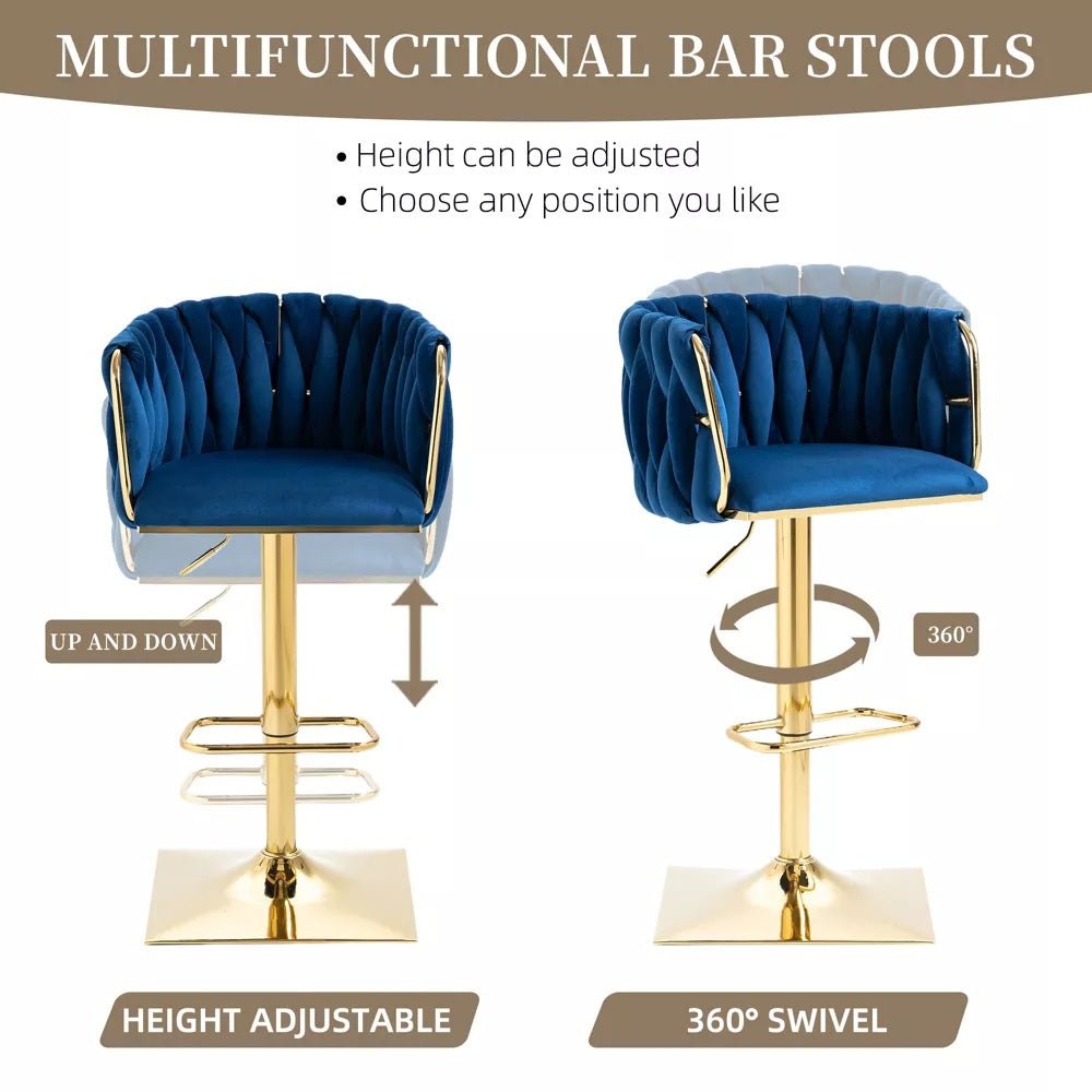 Set of 2 Marlowe Velvet Bar Stools - Blue with Gold Base - Furniture > Bar Stools & Chairs > Table & Bar Stools - Rivercity House & Home Co. (ABN 18 642 972 209) - Affordable Modern Furniture Australia