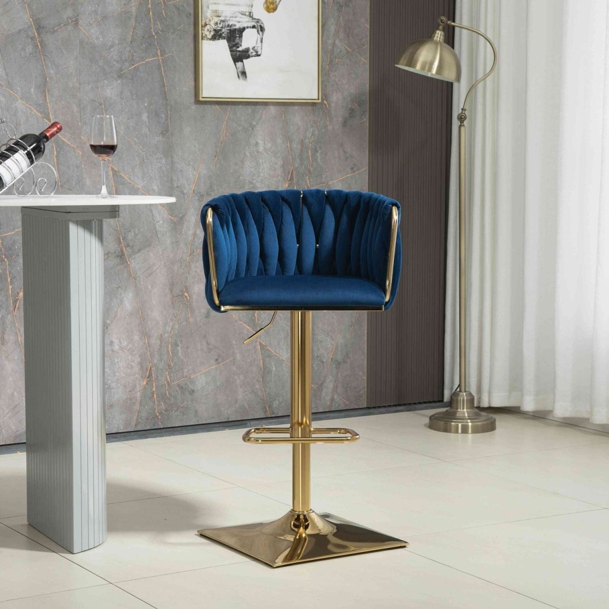 Set of 2 Marlowe Velvet Bar Stools - Blue with Gold Base - Furniture > Bar Stools & Chairs > Table & Bar Stools - Rivercity House & Home Co. (ABN 18 642 972 209) - Affordable Modern Furniture Australia