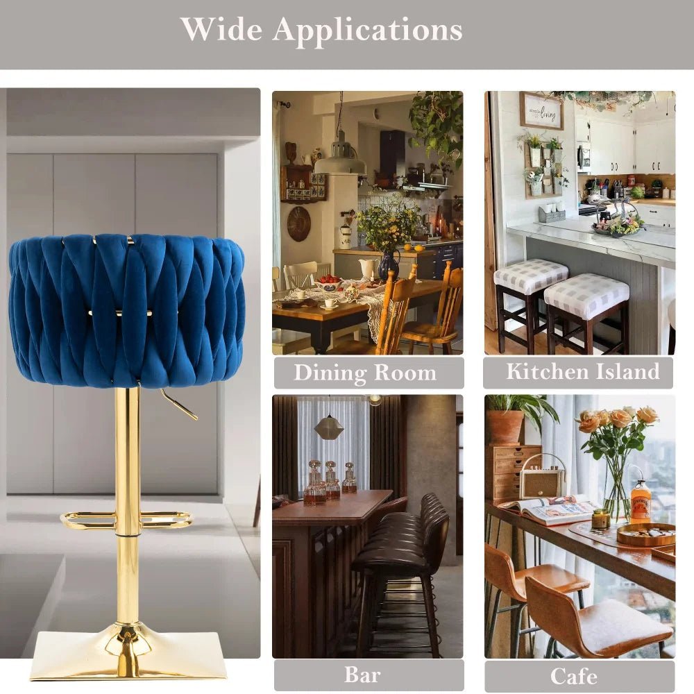 Set of 2 Marlowe Velvet Bar Stools - Blue with Gold Base - Furniture > Bar Stools & Chairs > Table & Bar Stools - Rivercity House & Home Co. (ABN 18 642 972 209) - Affordable Modern Furniture Australia