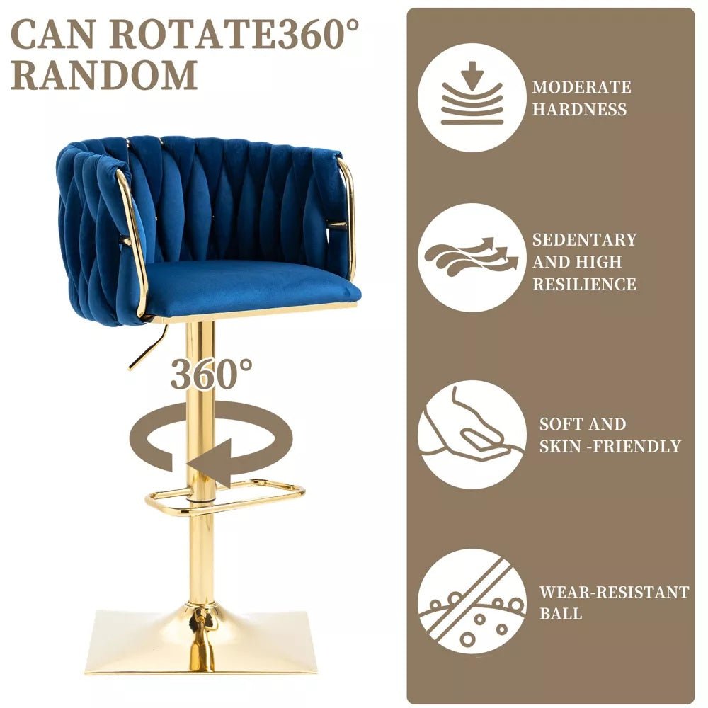 Set of 2 Marlowe Velvet Bar Stools - Blue with Gold Base - Furniture > Bar Stools & Chairs > Table & Bar Stools - Rivercity House & Home Co. (ABN 18 642 972 209) - Affordable Modern Furniture Australia