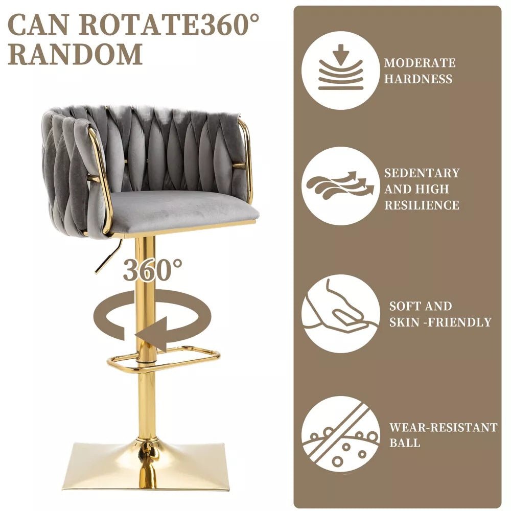 Set of 2 Marlowe Velvet Bar Stools - Grey with Gold Base - Furniture > Bar Stools & Chairs > Table & Bar Stools - Rivercity House & Home Co. (ABN 18 642 972 209) - Affordable Modern Furniture Australia