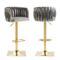Set of 2 Marlowe Velvet Bar Stools - Grey with Gold Base