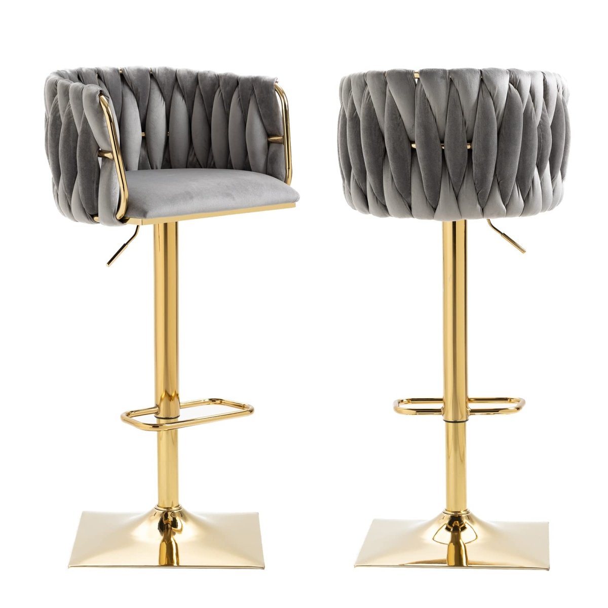 Set of 2 Marlowe Velvet Bar Stools - Grey with Gold Base - Furniture > Bar Stools & Chairs > Table & Bar Stools - Rivercity House & Home Co. (ABN 18 642 972 209) - Affordable Modern Furniture Australia