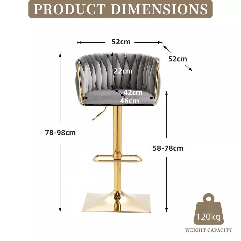 Set of 2 Marlowe Velvet Bar Stools - Grey with Gold Base - Furniture > Bar Stools & Chairs > Table & Bar Stools - Rivercity House & Home Co. (ABN 18 642 972 209) - Affordable Modern Furniture Australia