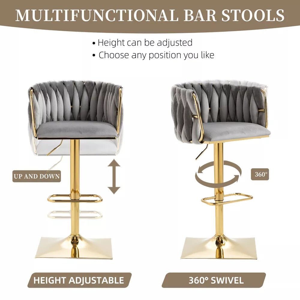 Set of 2 Marlowe Velvet Bar Stools - Grey with Gold Base - Furniture > Bar Stools & Chairs > Table & Bar Stools - Rivercity House & Home Co. (ABN 18 642 972 209) - Affordable Modern Furniture Australia