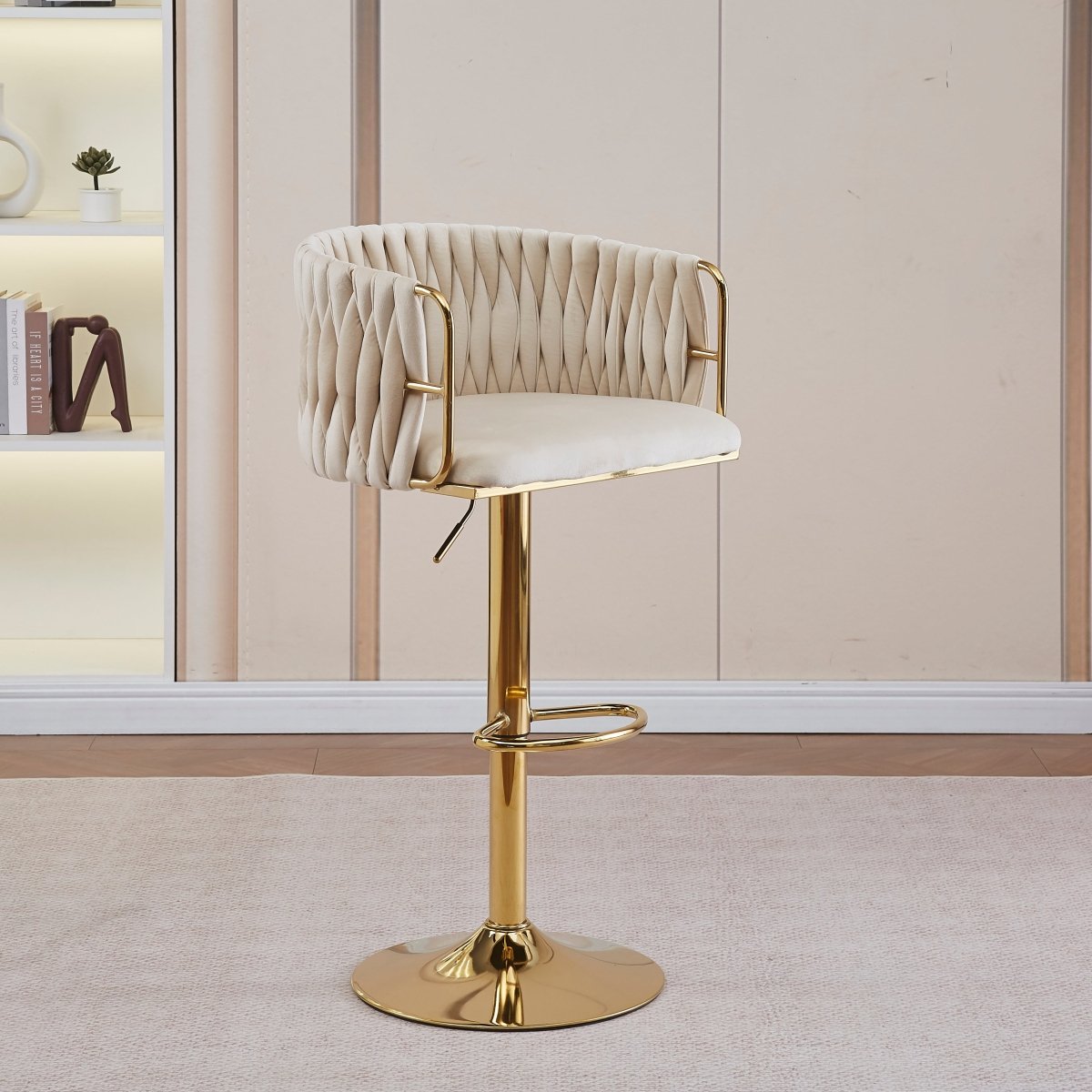 Set of 2 Marlowe Velvet Bar Stools - Ivory with Gold Base - Furniture > Bar Stools & Chairs > Table & Bar Stools - Rivercity House & Home Co. (ABN 18 642 972 209) - Affordable Modern Furniture Australia