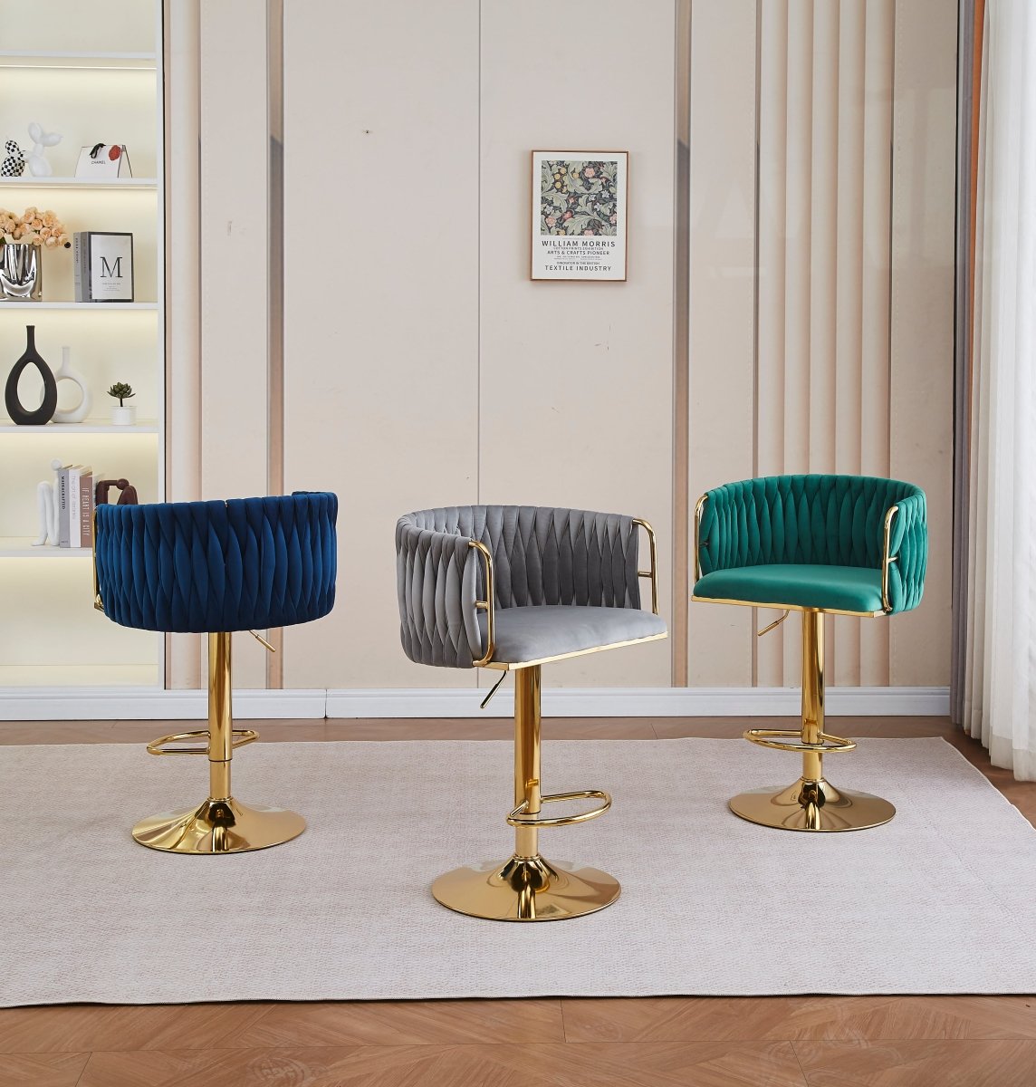 Set of 2 Marlowe Velvet Bar Stools - Ivory with Gold Base - Furniture > Bar Stools & Chairs > Table & Bar Stools - Rivercity House & Home Co. (ABN 18 642 972 209) - Affordable Modern Furniture Australia